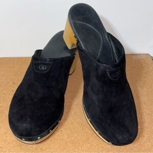 UGG Black Suede Mules Women’s Size 8 Wooden Heel